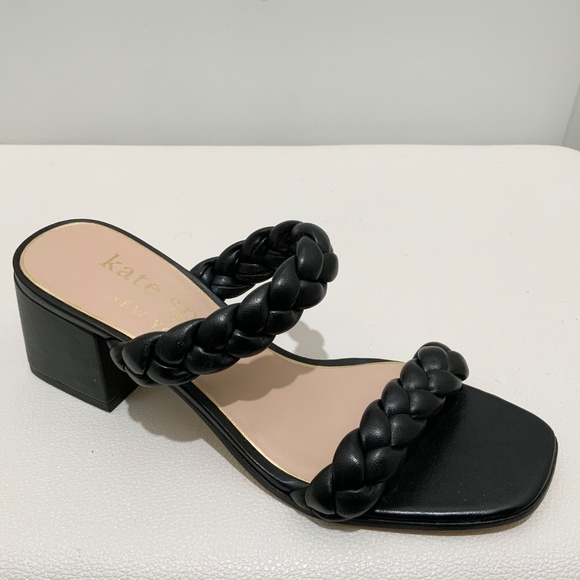 Kate Spade Juniper Black Leather Block Heel Slide Sandals Pumps Dress Shoes 8 - Picture 9 of 10